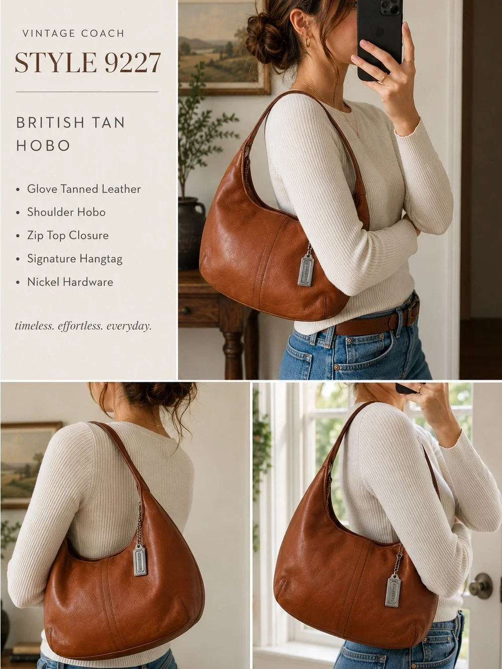 Vintage Coach 9227 British Tan Glove Tanned Leather Large Hobo Shoulder Bag Y2K